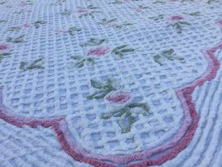 Vintage Old White Candlewick Bedspread Cover Blanket Throw Double Bed Floral