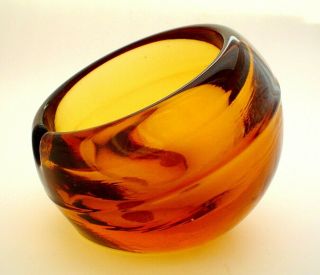 Vintage Viking Amber Art Glass Atomic Orb Ashtray Mid Century Modern