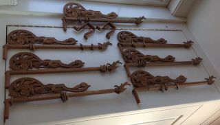 Vintage Victorian Ornate Cast Iron Swing Arm Rods Set Of 7