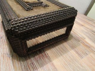 , ANTIQUE,  LARGE Chip Carved Tramp Art folk Box / Cigar chest / 6 Mirror c1900 5