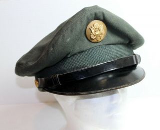 Us Army Green Service Cap,  Hat With Cap Badge Vietnam Era Size 7 - 3/8 Named