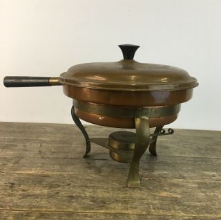 Large Arts & Crafts Copper And Brass Spirit Burner Pan On Stand.