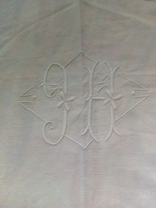 Vintage French Linen Metis Sheet Monogram Jh Or Hc