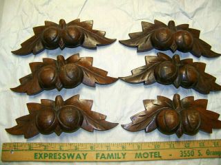 6 Antique Fruit And Leaf Wood Drawer Pulls Handles