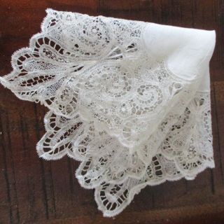 Antique Handmade Bobbin Lace Wedding Large Handkerchief 2