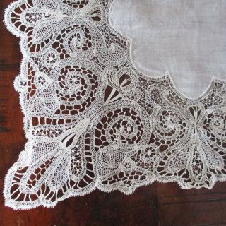 Antique Handmade Bobbin Lace Wedding Large Handkerchief 3