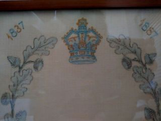 Antique Queen Victoria Golden Jubilee hand embroidery 1837 - 1887 framed hanky? 2