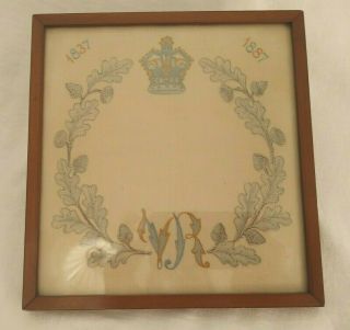 Antique Queen Victoria Golden Jubilee hand embroidery 1837 - 1887 framed hanky? 6