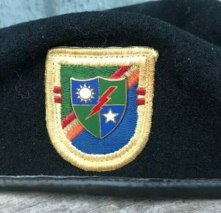 Vtg 1960 ' s Vietnam War U.  S.  Special Forces Ranger Beret W/ Patch & Pin 7 1/8 2