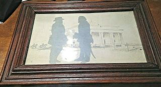 Antique Silhouette Gen.  R.  E.  Lee & Gen.  U.  S.  Grant At Appomattox 7x10 " Frame