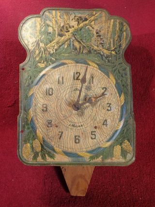 1950 - S Vintage Litho Tin Clockface Wall Clock Russia Russian Forest Bears Mayak