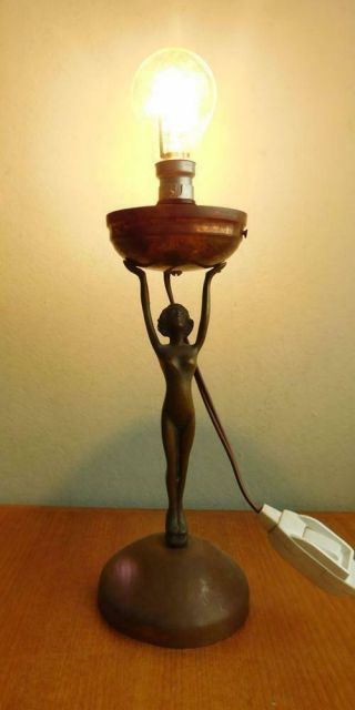 Brass & Copper Art Deco Diana Lady Lamp C1930s