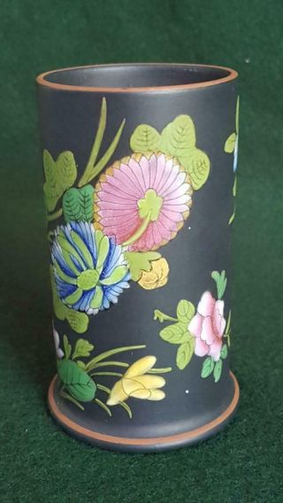 Terrific Circa 1820s Rare Wedgwood Hand - Painted Black Basalt Taper/spill Vase