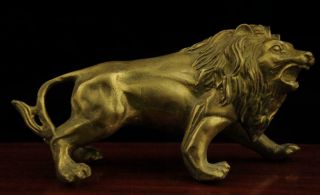 China Old Antique Hand Made Brass Lion Statue D01
