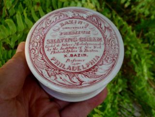 Antique,  Red Print,  X.  Bazin Philadelphia Shaving Cream Jar Pot Lid