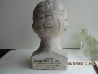 Antique Phrenology Bust Head 1870 Chalk with Instruction Book from Insane Hosp 3