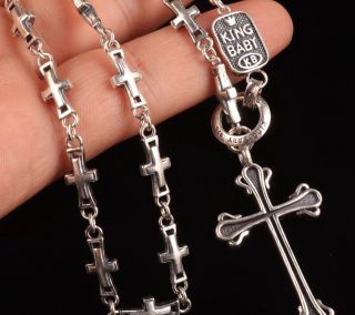 KING BABY TRADITIONAL CROSS PENDANT NECKLACE STERLING 925 SILVER OLD 3