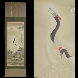 Japanese Hanging Scroll Kakejiku / Cranes And Turtles Painting By Sourin 612