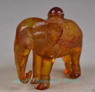 Old Wonderful Handwork Amber Carving Elephant Statue Ornament Bottle b01 4