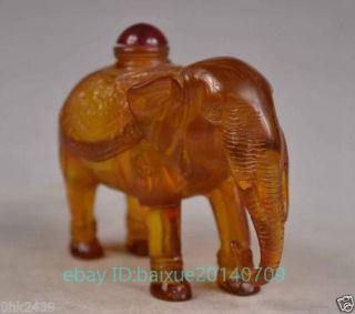 Old Wonderful Handwork Amber Carving Elephant Statue Ornament Bottle b01 5