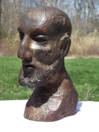 Vintage Petrified Wood Carved Man Bald Head Bust Primitive Folk Art Sculpture