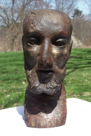 Vintage Petrified Wood Carved Man Bald Head Bust Primitive Folk Art Sculpture 2
