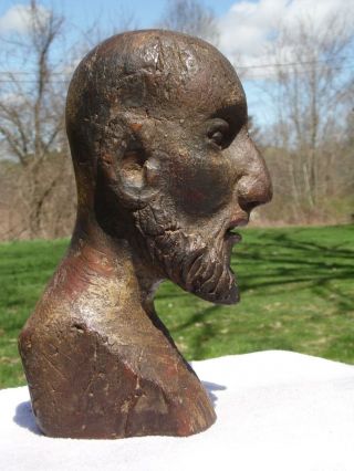 Vintage Petrified Wood Carved Man Bald Head Bust Primitive Folk Art Sculpture 4