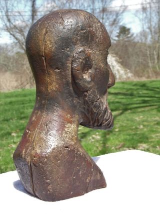 Vintage Petrified Wood Carved Man Bald Head Bust Primitive Folk Art Sculpture 5