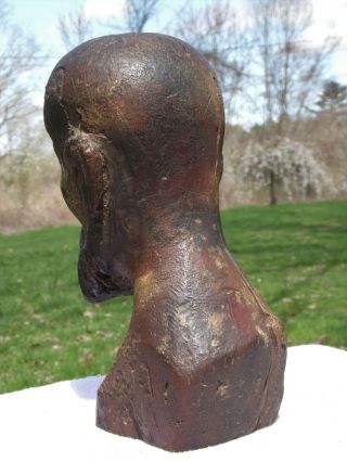 Vintage Petrified Wood Carved Man Bald Head Bust Primitive Folk Art Sculpture 7