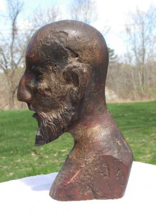 Vintage Petrified Wood Carved Man Bald Head Bust Primitive Folk Art Sculpture 8