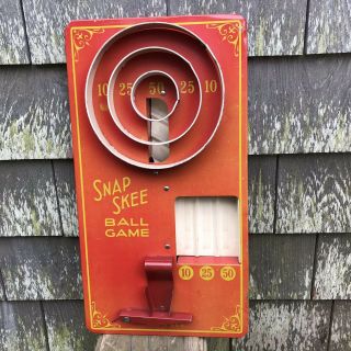 Vintage Pressed Steel Litho Tin Snap Skee Toy Marble Ball Game Made In Usa