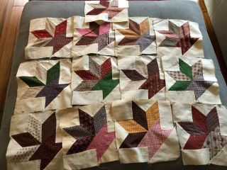 Vintage Quilt Blocks - Hand Stitched - Brown/barn Red/mustard/green