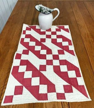 Americana Red C 1900 Jacobs Ladder Quilt Table Vintage 28 X 18