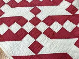 Americana Red c 1900 Jacobs Ladder QUILT Table Vintage 28 x 18 2