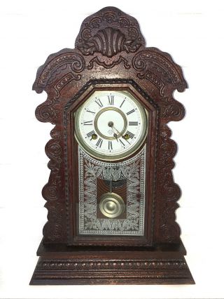 Lovely Antique 8 Day American Strike Shelf Clock By Ansonia