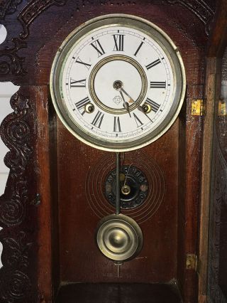 LOVELY ANTIQUE 8 DAY AMERICAN STRIKE SHELF CLOCK BY ANSONIA 3