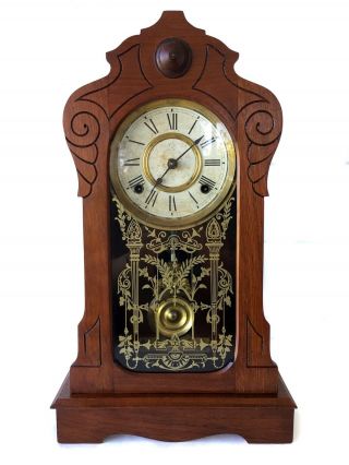 Lovely Antique " Plebeian " Model 8 Day American Strike Shelf Clock By Ansonia