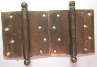 2 Antique Stanley Sweetheart Sw 4 " Butt Hinges Ball Ends Tips Brass Mortise Door