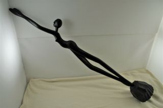 Nude Abstract Wood Female Sculpture Mid Century Hand Carved Ebony Wood Signed