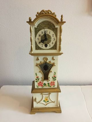 Mini Made In West Germany Trenkle Grandfather Gold W/flowers Antique Clock
