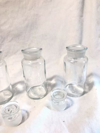 3 Antique Ca T.  C.  Wheaton Acetic Acid Glass Pharmaceutical Apothecary Jars