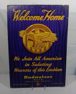 Old Ww2 Era Budweiser Beer Welcome Home Veterans Sign Anheuser Busch St Louis Mo