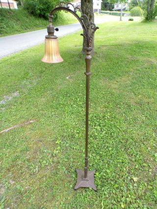 Antique Carnival Glass Marigold Natural Patine Bridge Floor Lamp Fenton Shade