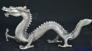 Collectable Old Chinese Tibet Handwork Miao Silver Climb Four Paws Dragon Statue