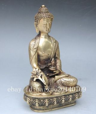 Hand Hammered Bless Collectable Chinese Brass Old Amulet Buddha Statue E02