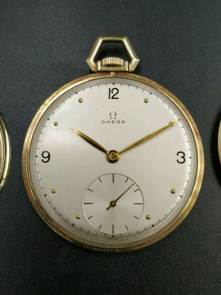 14k Gold Plate Omega Xflat Art Deco Pocket Watch Open Face 17j
