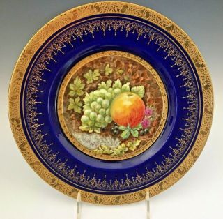 Minton Cobalt Gold Artist J.  Colclough Wocester Style Fruit Plate 10.  75 ",  X1023