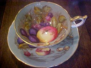 Ansley 3 Pc.  Fruit Orchard Footed Tea Cup,  Saucer desert Signed D.  Jones 3