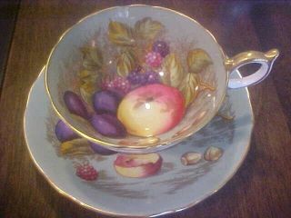 Ansley 3 Pc.  Fruit Orchard Footed Tea Cup,  Saucer desert Signed D.  Jones 6