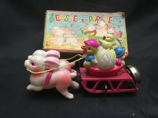 Vintage Easter On Parade Celluloid And Tin Windup W/ Box Japan